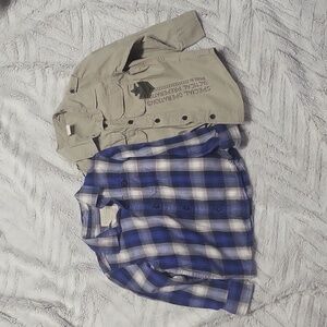 2 boys button down dress shirt lot 3T flannel Old Navy khaki shirts Sonoma